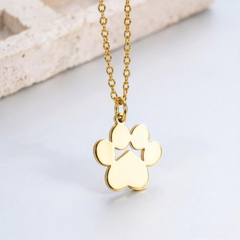Stainless Steel Cat Paw Pendant Necklace Animal Paw Charm Choker Necklace Cat Paw Print Necklace Women Jewelry Simple Design