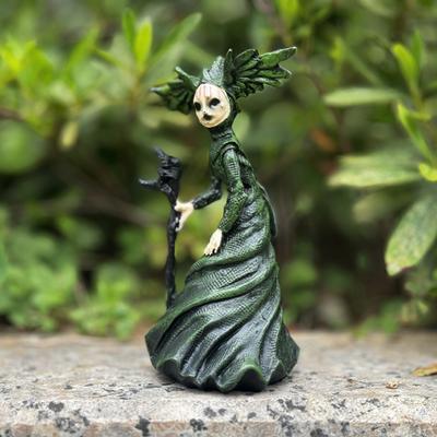 Cane Evil Witch Resin Craft Ornament Halloween Home Party Fun Green Witch Dress Halloween Atmosphere Desktop Ornament Props New