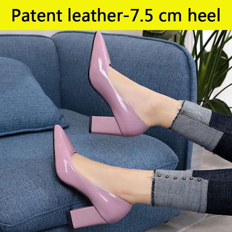 Fashion Aphixta Shoes Women Pointed Toe Pumps Sapato feminino 7.5cm High Square Heels Patent Leather Fashion Work Black Party Shoes