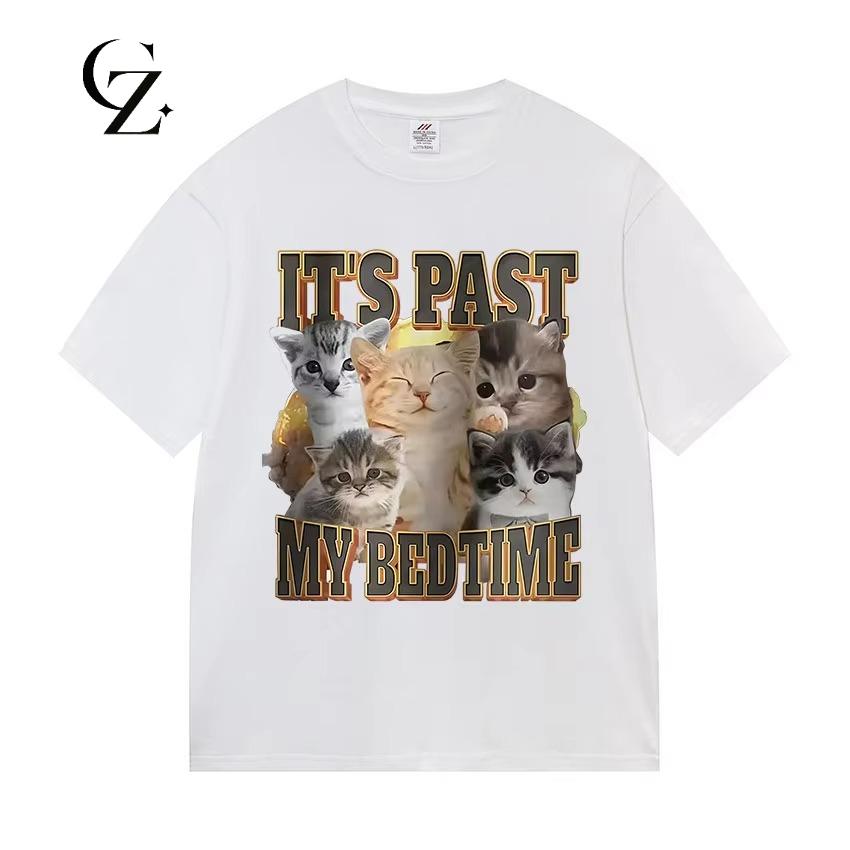 Funny Cat Graphic Print T Shirt Gang Cat Cool Hip Hop Short Sleeve Tshirts Mens Vintage High Quality Oversized Cotton Tshirt