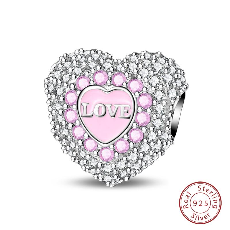 Copper Pink Love Series Charm Love Cube Little Bear Luminous Pendant Fit Original Bracelet Romantic Wedding Jewelry