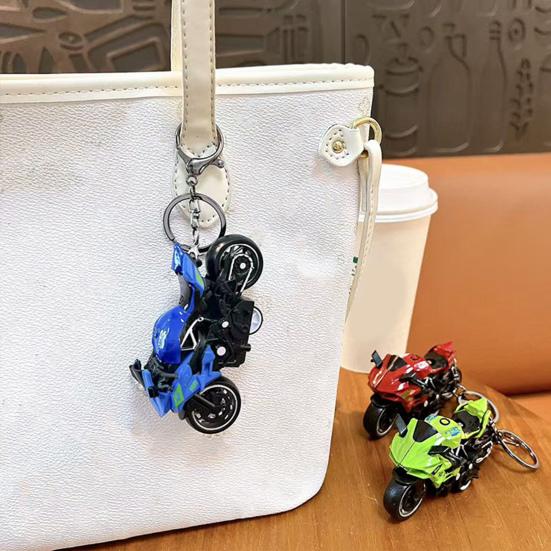 Motorcycle Cartoon Keychain Pendant with Double-Ring Hook Anti-Detachable Design Decompression Tool Keychain Accessory