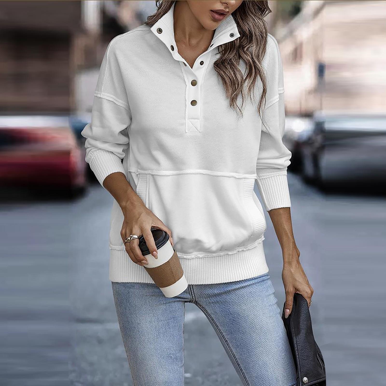 

Женская осенне-зимняя модная уличная толстовка с длинным рукавом на пуговицах в однотонном цвете S белый