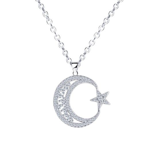 

Женское ожерелье с кубическим цирконием, инкрустированное полумесяцем и звездой, ожерелье-цепочка, ювелирные изделия серебряный