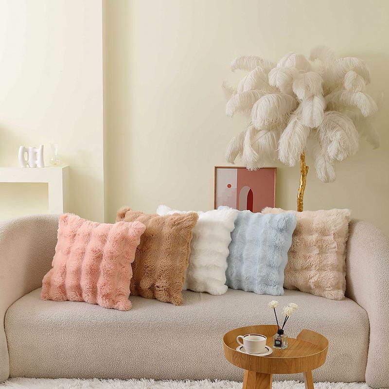 Faux Rabbit Fur Bubble Plush Cushion Cover Soft Fluffy Skin Friendly Decorative Square Rectangular Pillow Case for Sofa Couch Bedroom Home Decor