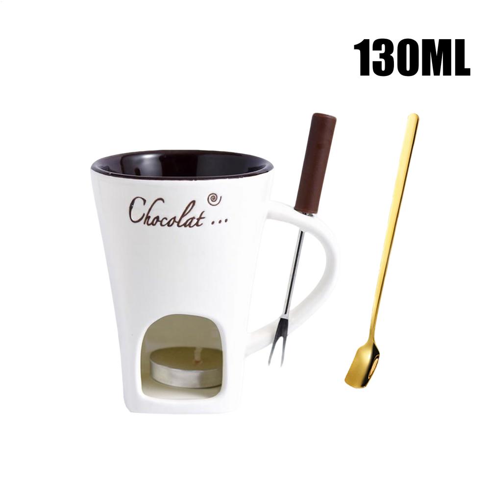 Fondue Mug with Spoon Ceramic Mini Multifunction Melting Cup Cheese Butter Candy Warmer Mug for Fondue Desserts Butter Caramel