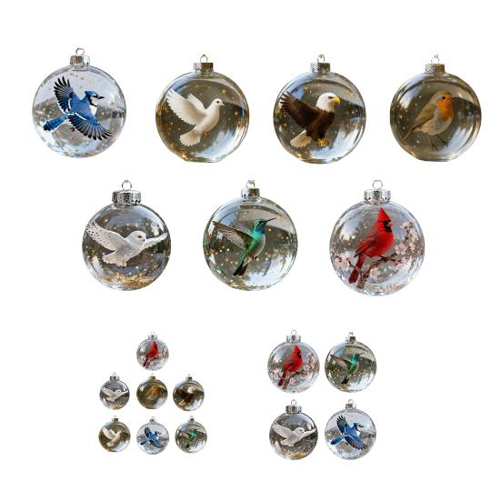 1/4/7Pcs Faux Crystal Glass Bird Ornament Vintage Blown Glass Ball Hanging Red Bird Pendant Tree Fireplace Table Decoration