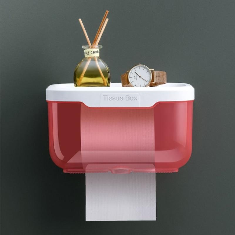 

Space-Saving Wall-Mounted Toilet Paper Holder with Tissue Dispenser & Storage-Easy Adhesive Installation creative roll paper box рожевий