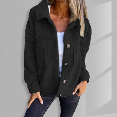 Winter Women Jacket with Double Pockets Thick Fleece Button Closure Cardigan Long Sleeves Warm Windproof Heat Retention Outdoor Coat