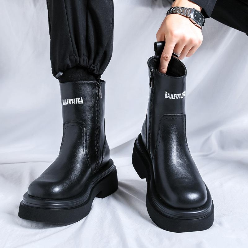 Martin boots men's high-top leather shoes Chelsea boots medium-top winter British style thick-soled heightening leather boots 5041-R