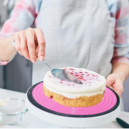 2 PCS 12 Inch Silicone Cake Mat Round Silicone Baking Mat with Measurements Pink Blue Reble Non-Stick Sheets Heat Resistant Cookie Pad for Baking