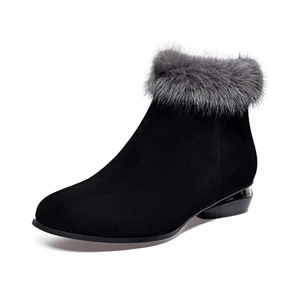 Short boots women's autumn and winter personalized fashion boots mink wool sheepskin black leather boots two height women's boots