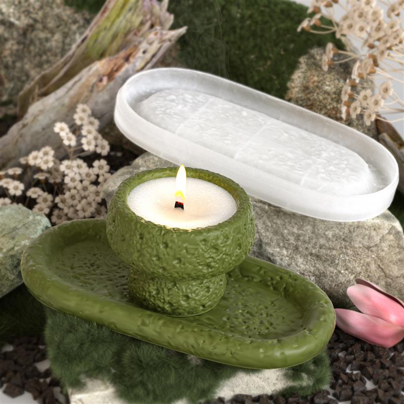 Stone Patterned Tray Candle Cup Mold Resin Casting Silicone Mold DIY Gypsum Cement Tray Silicone Resin Mold