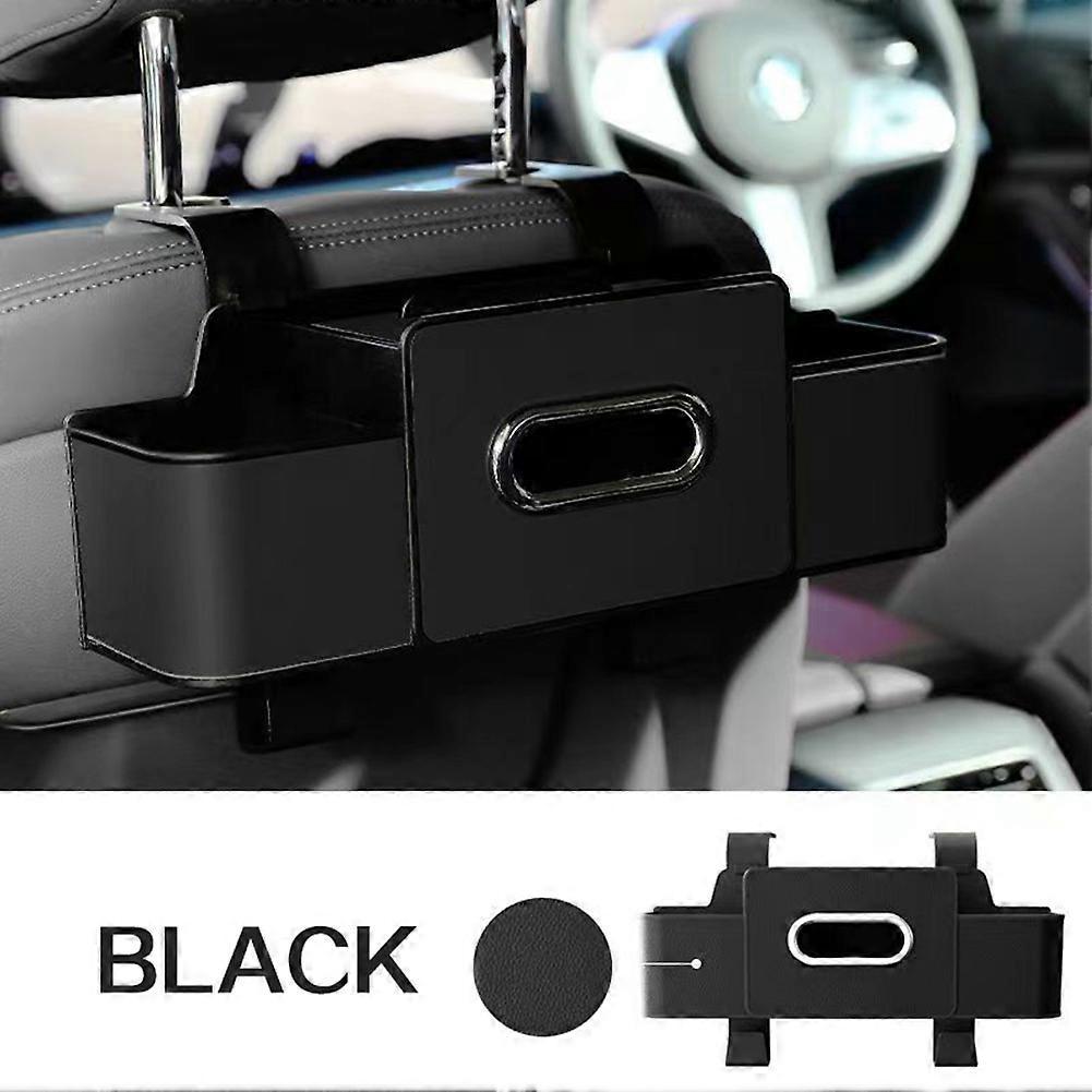 Leather Car Backseat Organiser with Cup Holder Tissue Box Seats Back Hook Hanger Bottle Holder Napkin Storage Bag Universal Fit for Vehicle Headrests