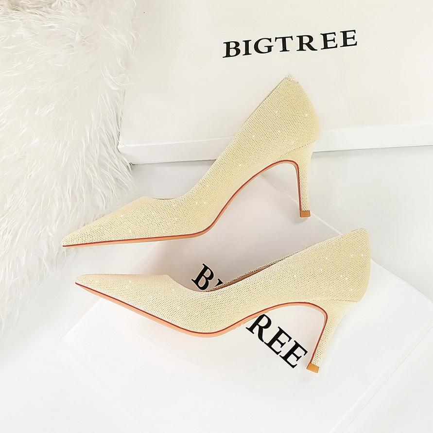 Bankett for kvinner tynne hæler med grunt munn spiss hodelykt Plysjkjerne sko med høye hæler