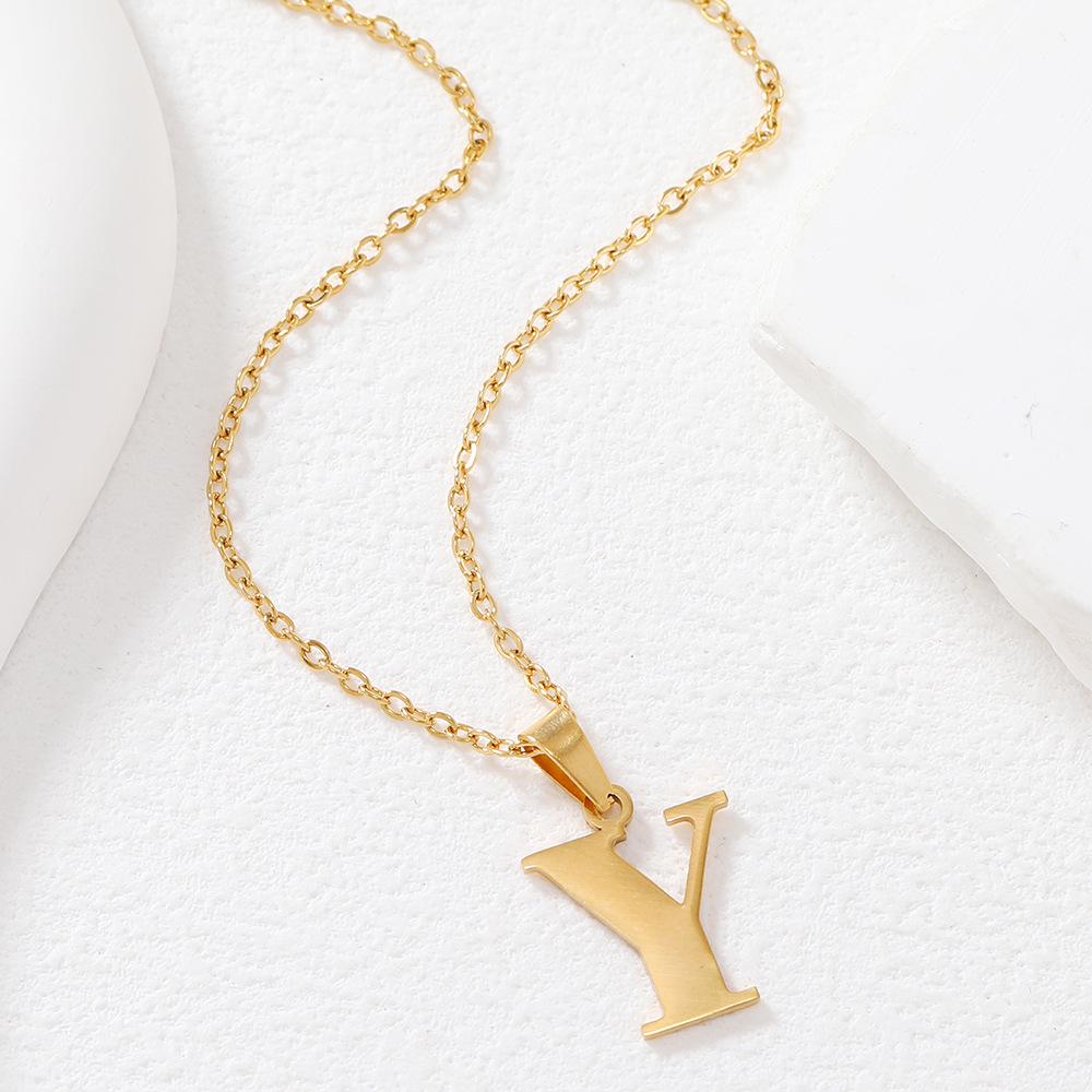 Polished Stainless Steel Alphabet Necklace - Women's Daily Wear Clavicle Chain