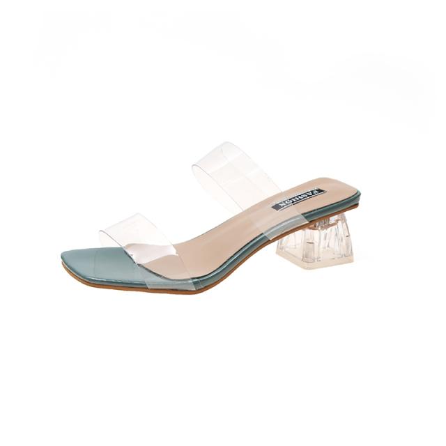 Sandales pour femmes célébrités portant un style simple en PVC transparent à lanières et boucle à talons hauts pour femmes, chaussures transparentes jaunes pour femmes