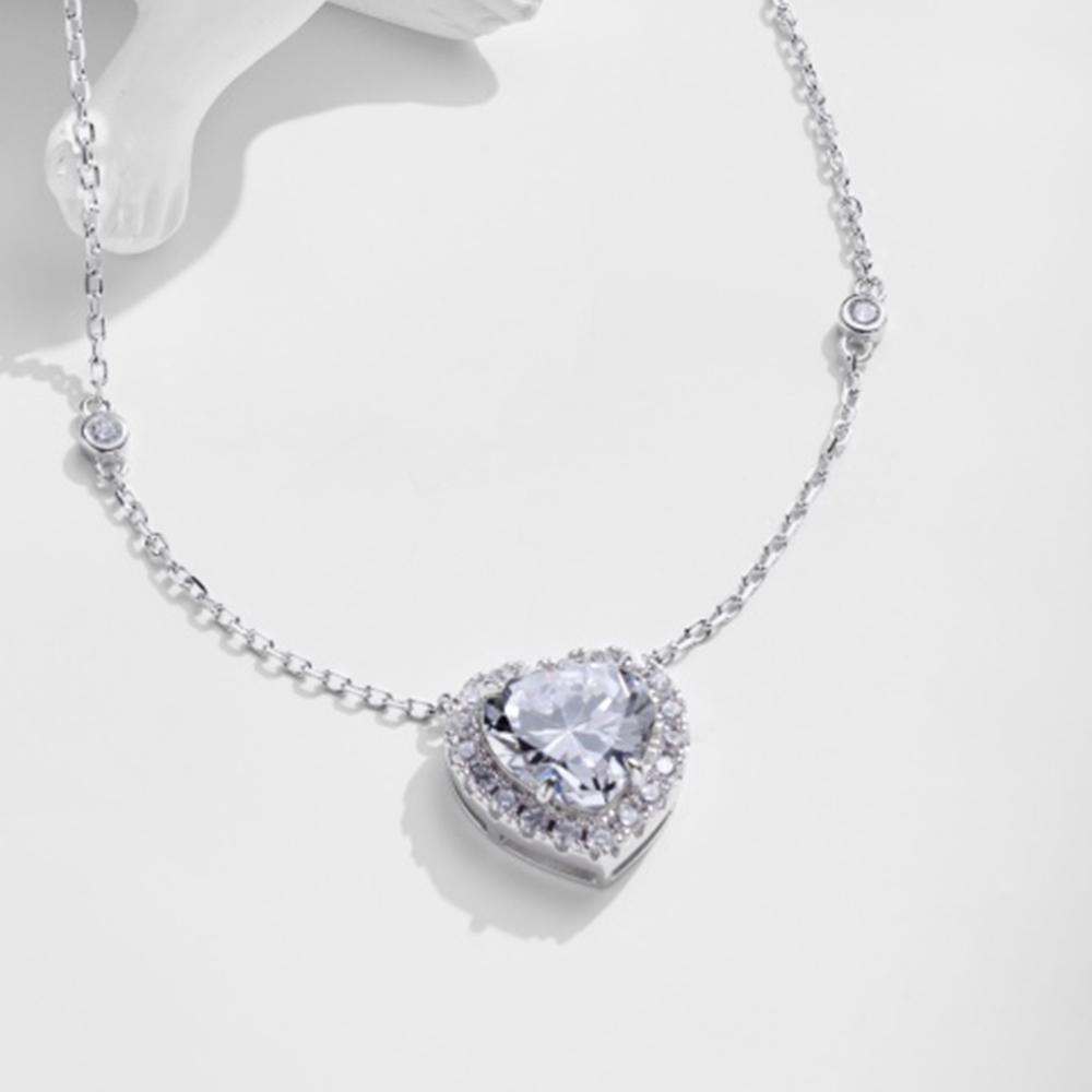 Genuine Sterling Silver 10mm Heart Cubic Zirconia Pendant Necklace Adjustable Chain Jewelry Gift for Women Valentines Day