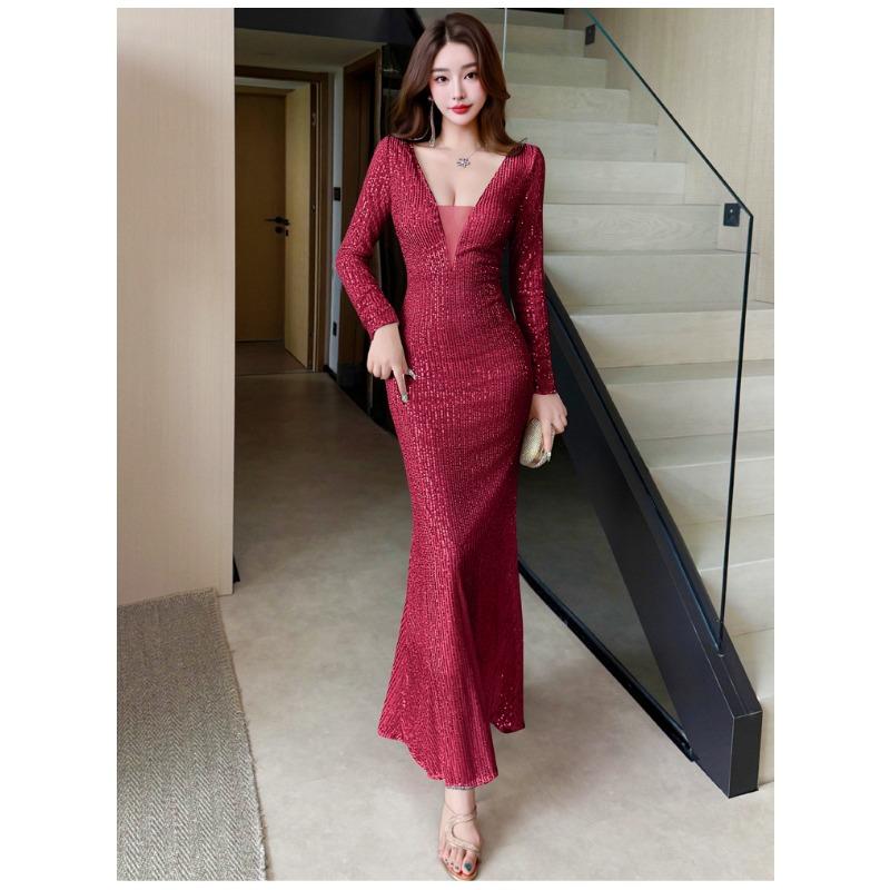 Evening Dress Hostess Temperament Senior Banquet Light Luxury Niche Art Test Sequins Performance Clothes Bar Mitzvah Dress