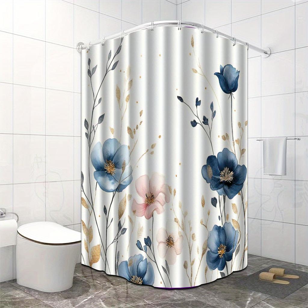 Elegant Floral Shower Curtain: Embrace the Soft Blue Design, Comfortable Fabric, and Romantic Vibes for Your Bathroom