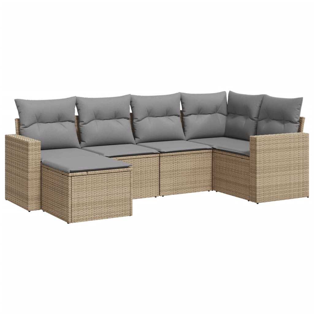 Vidaxl 6-Cz. Set di Mobili da Giardino con Cuscini, Beige, Polyrattan