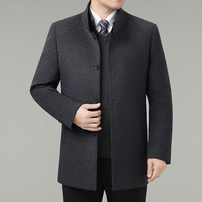Manteau en Laine de Haute Qualité pour Homme de Marque - Mi-Long, Col Droit, Style Décontracté Affaires pour l'Automne et l'Hiver