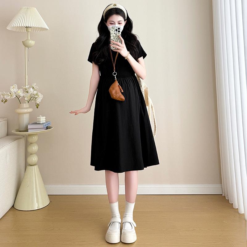2026 Petite Hepburn Style Black Maternity Dress - Elegant Light Luxury Fashion Medium
