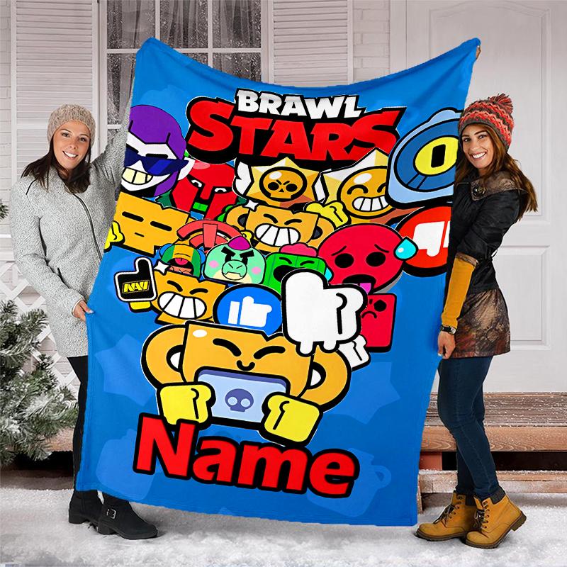 Personalized Custom Name Blanket - Brawl Stars Print Design,Blanket for Sofa,Bed,Travel,Camping - Soft and Warm, Great Gift