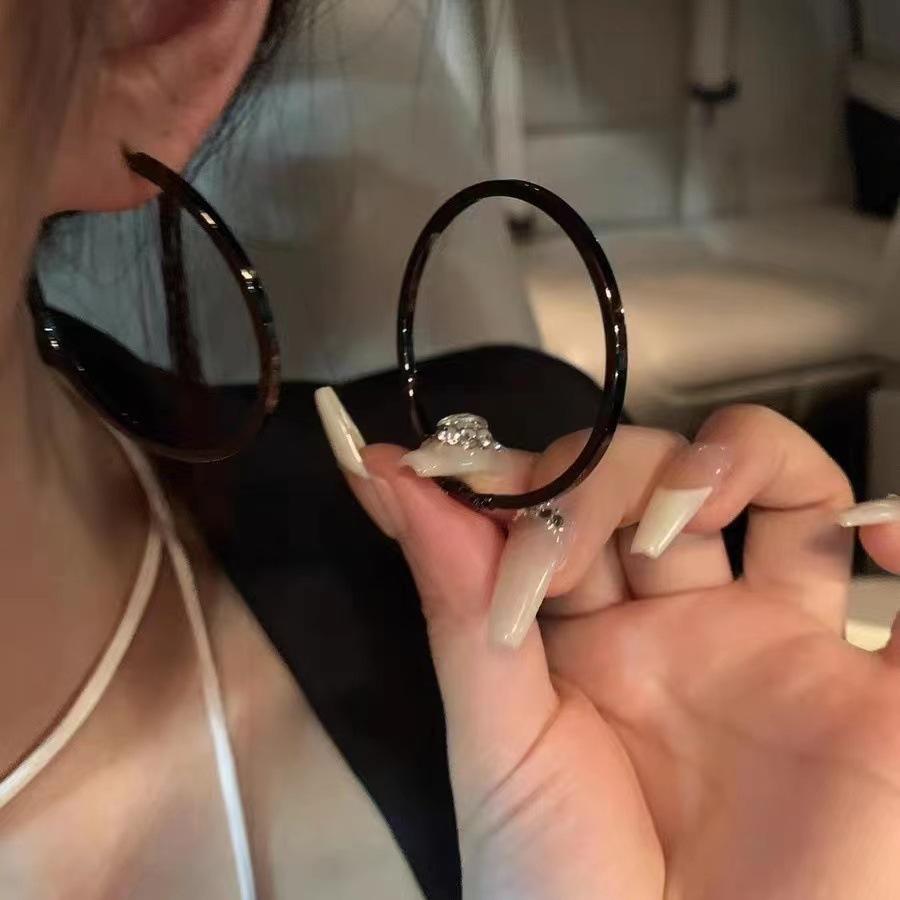 Крутые черные серьги, крутые серьги-кольца, новые модные 111 серебряная игла преувеличенные геометрические серьги для женщин 925 silver needle