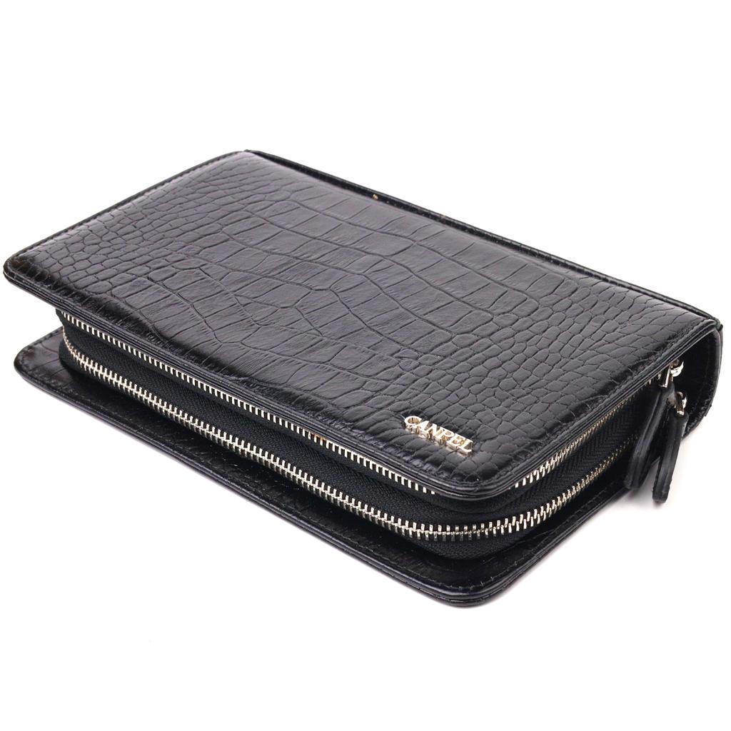 Stylish Men's Purse with Two Compartments Made of Genuine Textured Leather with Crocodile Embossing CANPELLINI 21570 Black