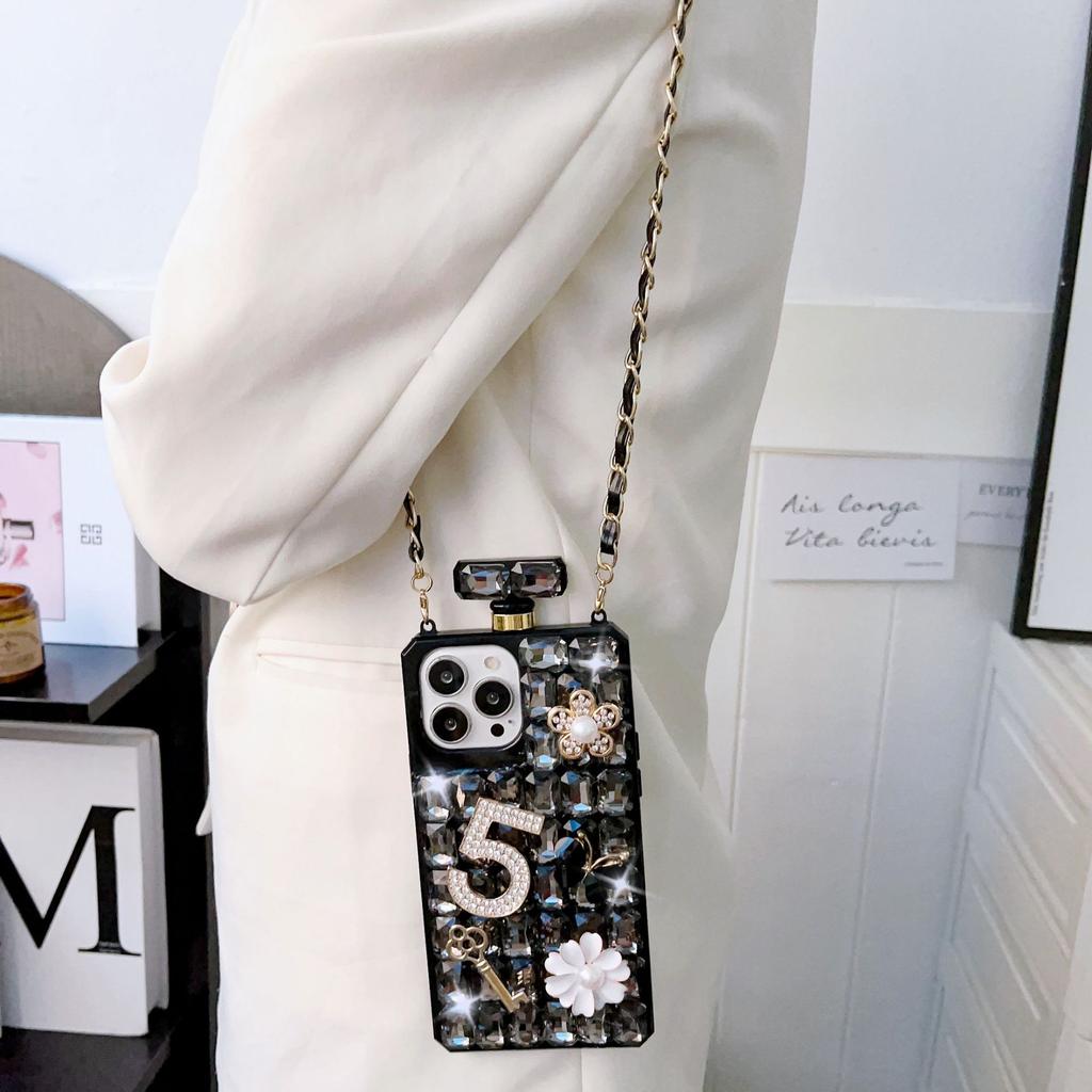 Crossbody Rhinestone Parfémy Tvar Pouzdro pro Samsung S23 S22 S21 S20 Ultra S10 Plus Pearl Flowers Kryt pro iphone 15 14 13 12 11 X XR XS Max