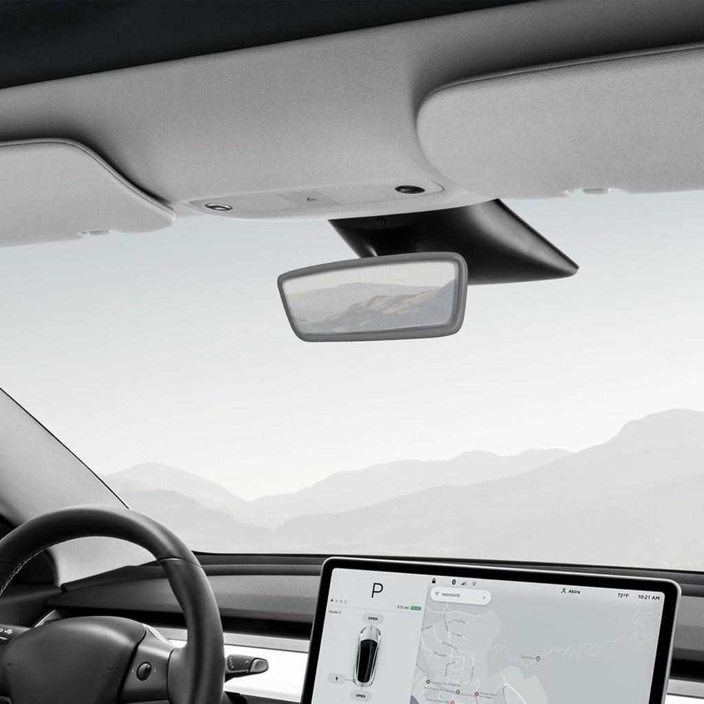 Car Rear View Mirror Silicone Protector Cover, Compatible with Model 3/Y, Auto Interior Mirror Decoration Frame, Car Accessories (Gray)