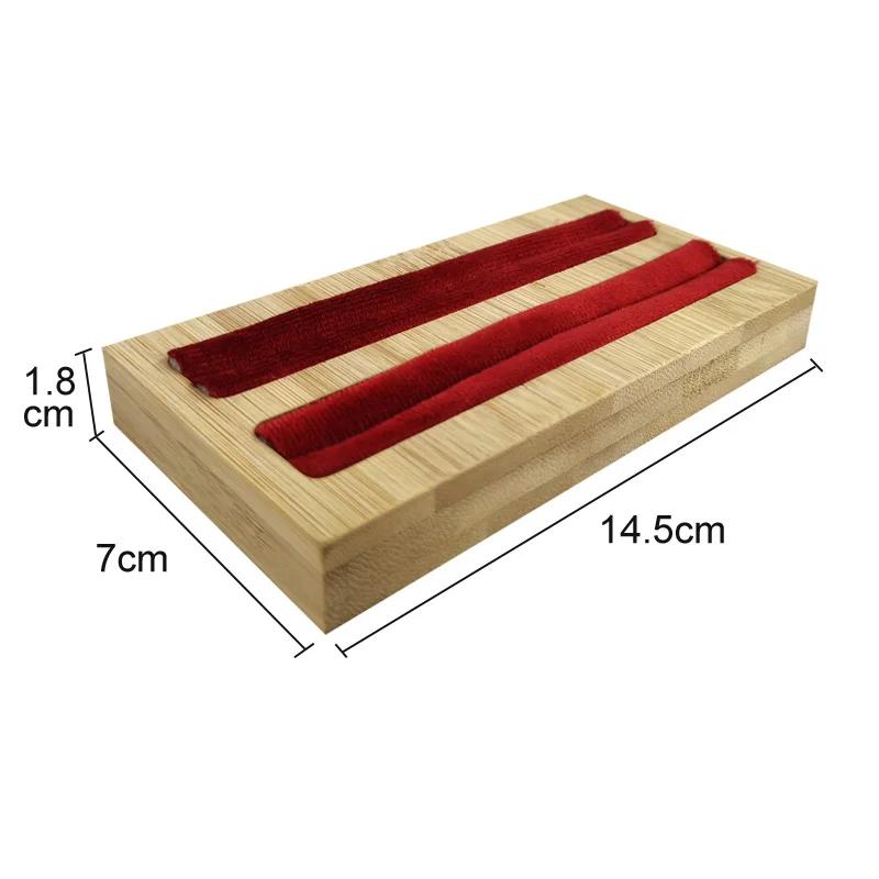 Velvet Square Ring Tray With Bamboo Wood Base 2 Slots Ring And Accessory Display Stand Earrings Jewelry Storage Rack 14.5*7CM