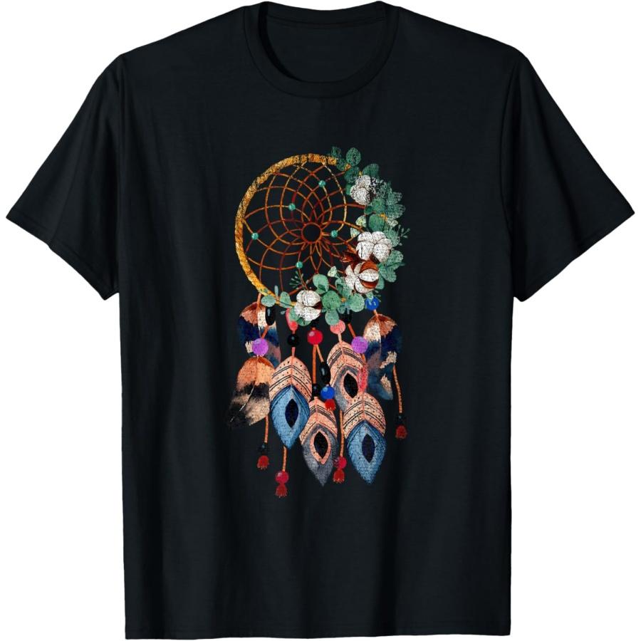 Flowers Feathers Dream Catcher T-Shirt S