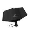 Vollautomatischer dreifach faltbarer UV-Schutz-Schirm mit schwarzem Kleber und Logo für Regen oder Sonne