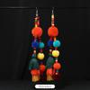 Niche personality color pom-pom earrings women's retro exaggerated bohemian vacation long fringed earrings