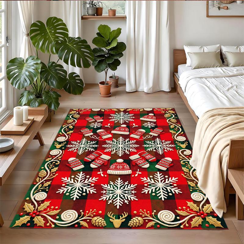 Christmas Printed Square Area Rug Soft Non Slip Floor Carpet For Bedroom Holiday Gift