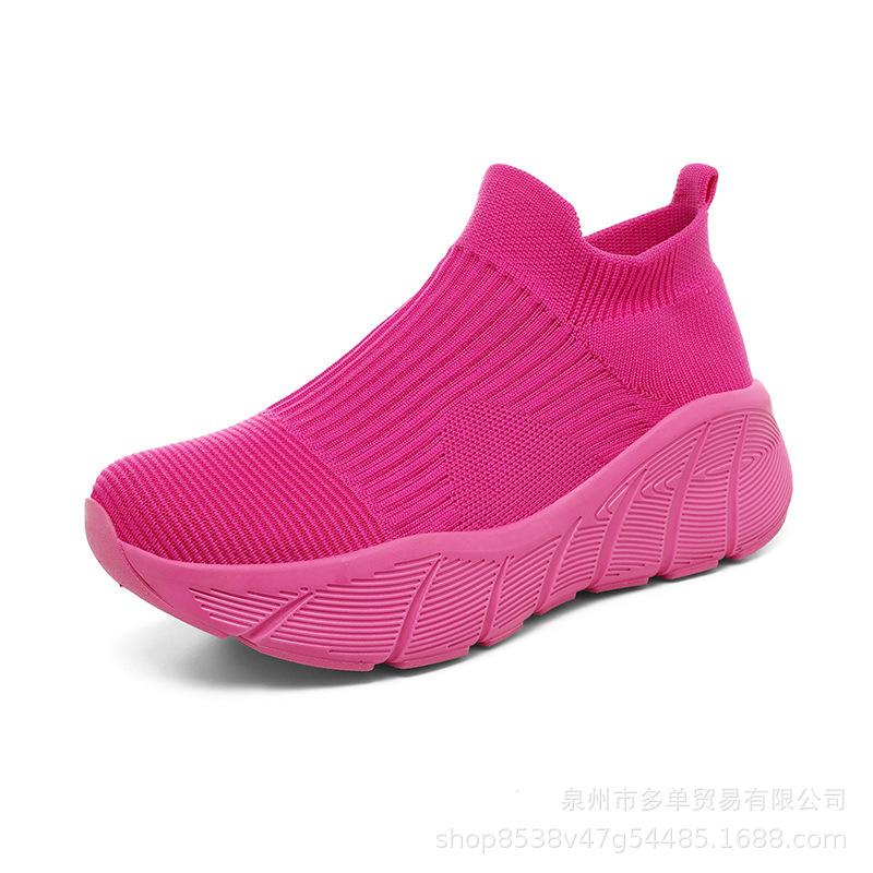 Lazy Comfortable Spring and Autumn Fly-woven Socks Shoes Thick-soled Large-size Sports Shoes Shock-absorbing Running Shoes