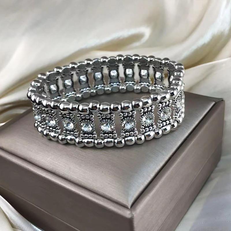 Meier Damen Armband Retro Strass Elastisch Breit