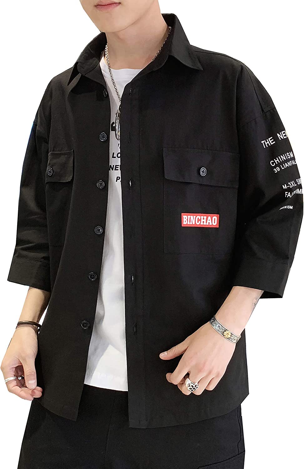 

Summer Sleeve Linen and Available in Plus Loose Stylish Casual Popular for 1908 Size L [foveitaa] Men s 3/4 Shirt, Comfortable, Lightweight, Soft,