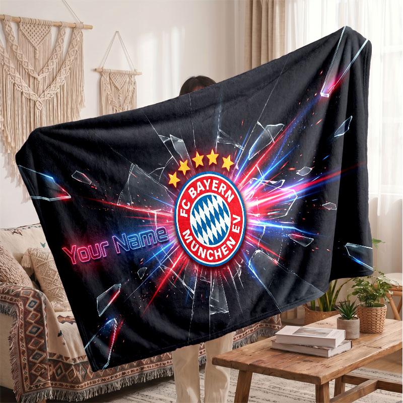 Coperta Personalizzata in Pile del Bayern Monaco con Logo Calcistico, Testo con Nome Personalizzato Morbida Calda Coperta da Divano per la Casa