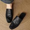 Retro Square Head Slip-On Mules Women's Summer Outdoor Wear French Casual Flat Head Sandals New 2025 Fashion Rubber Upgraded Ver