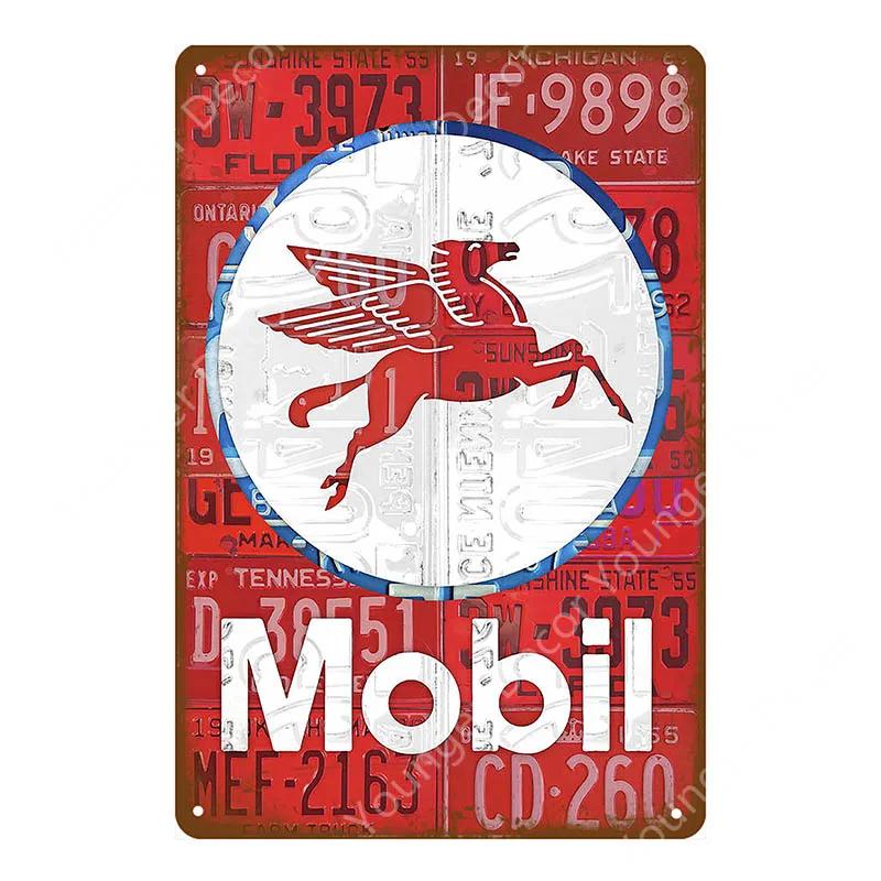 Motor Oil Mobiloil Metal Signs Gasoline Wall Plate Metal Vintage Garage Decor Bar Pub Man Cave Decorative Metal Plaque YA015