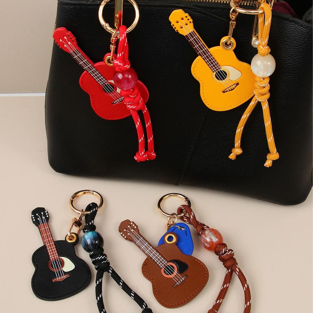 New Creative PU Guitar Pendant Access Card Bag Accessories Beaded Keychain Small Gifts Car Hanging Accessories
