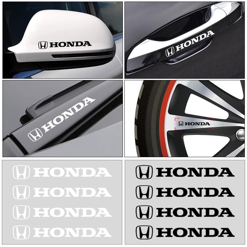 4Pcs Car Door Handle Stickers Tire Rear View Mirror Decals For Honda Fit Mugen Insight Type S R VTEC DOHC Modulo Vezel Legend