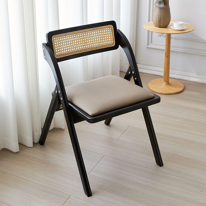 Wicker Folding Chair with Backrest - Solid Wood Casual Dining or Living Room Stool