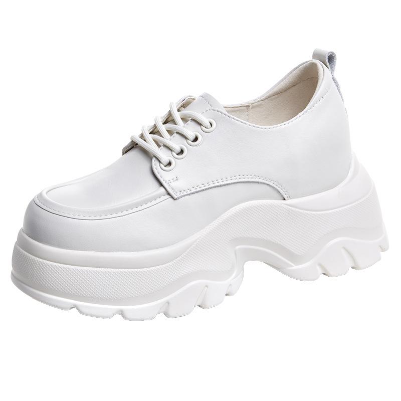 Fashion 9.5CM Genuine Leather Chunky Sneakers Autumn Thick Soled Pumps Spring Women Platform Wedge Fashion Ladies Vulcanize Shoes