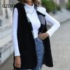 Neue lässige Midi-Kapuzenjacke für Damen, ärmellos, kariert, lockere Jacke aus Doppel-Wildleder