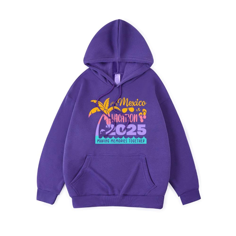 Mexico Vacation Printing Hoodie Women Winter Fleece Warm Hooded Pocket Sweatshirt Comfortable Loose Womans Clothing