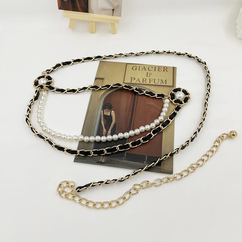 

Gorgeous Gold Metal Chain Waist Belt With Delicate Multi Layered Pearl Design For Women